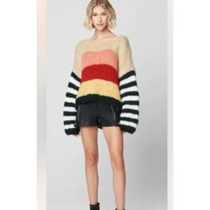 Blank NYC Wool Mix Crochet Striped Chunky Knit Sweater XS Colorblock Oversized